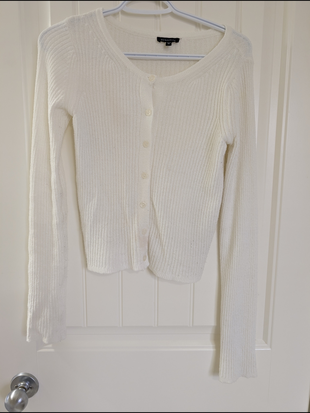 Dynamite Cream Ribbed Button Cardigan
